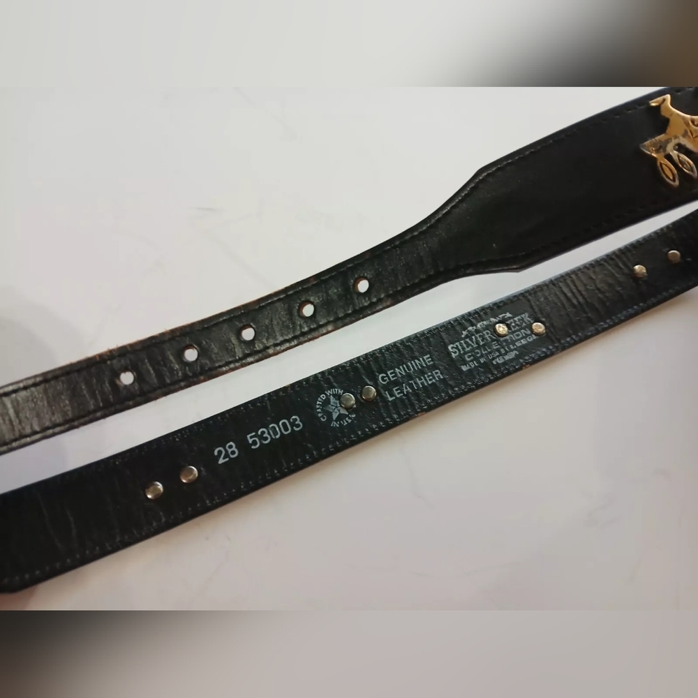 VTG Silver Creek Belt Sz 28 Black Leather Southwestern Metal Animals - Picture 7 of 12